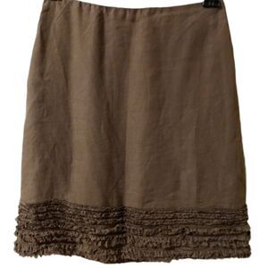 Eileen Fisher Irish linen taupe skirt with frayed/fringed tiered hem size PP